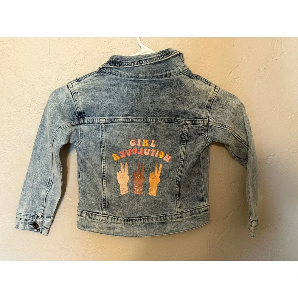 Barbie Girls Acid Wash Denim Jacket Girl Revolution Graphic Blue XS 4-5